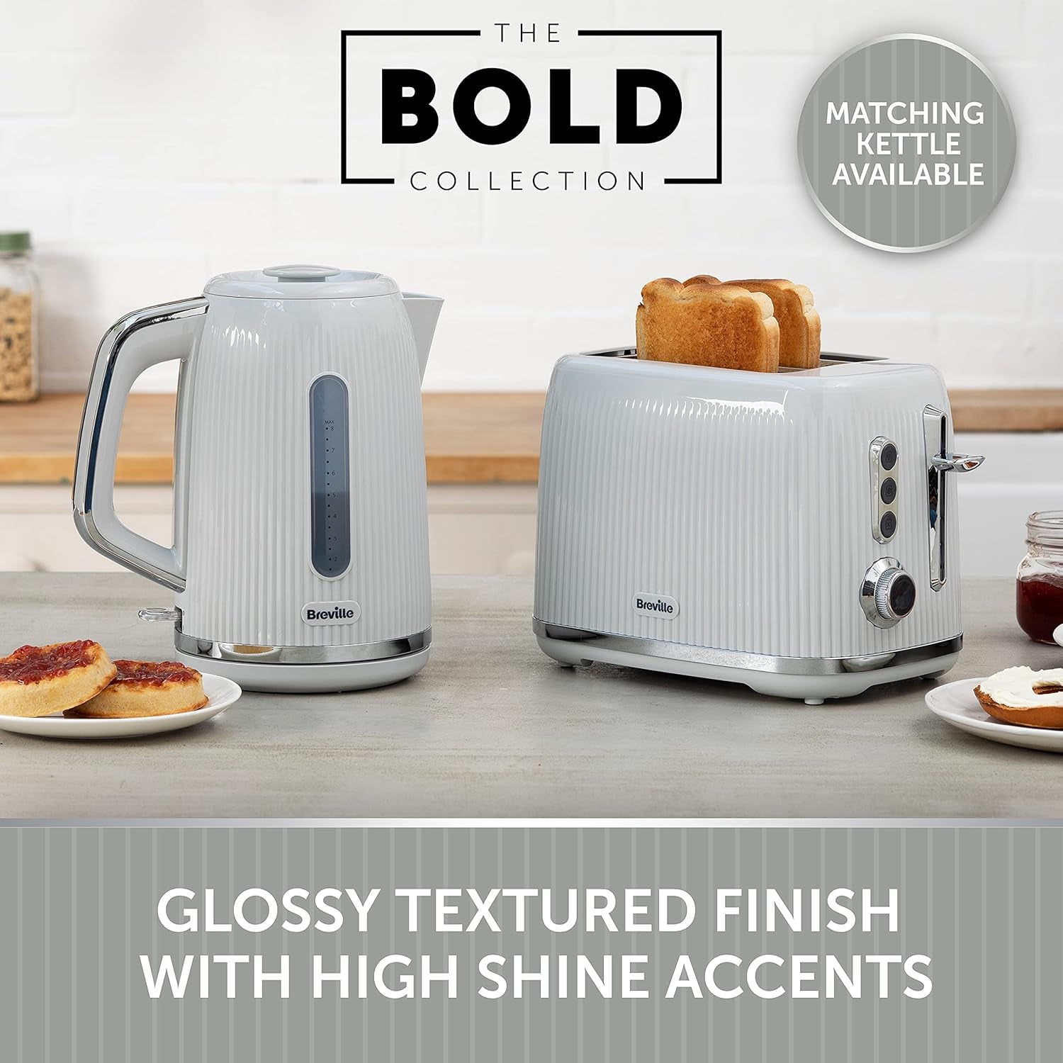 Bold Ice Grey 2-Slice Toaster with High-Lift & Wide Slots | Grey & Silver Chrome [VTR002]