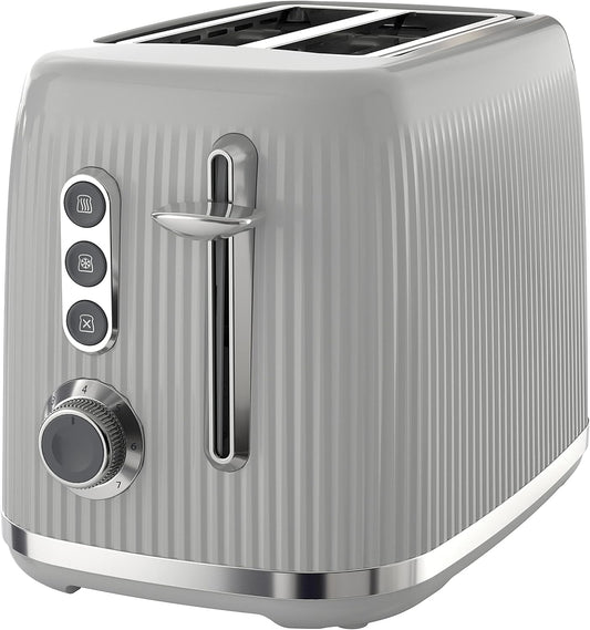 Bold Ice Grey 2-Slice Toaster with High-Lift & Wide Slots | Grey & Silver Chrome [VTR002]
