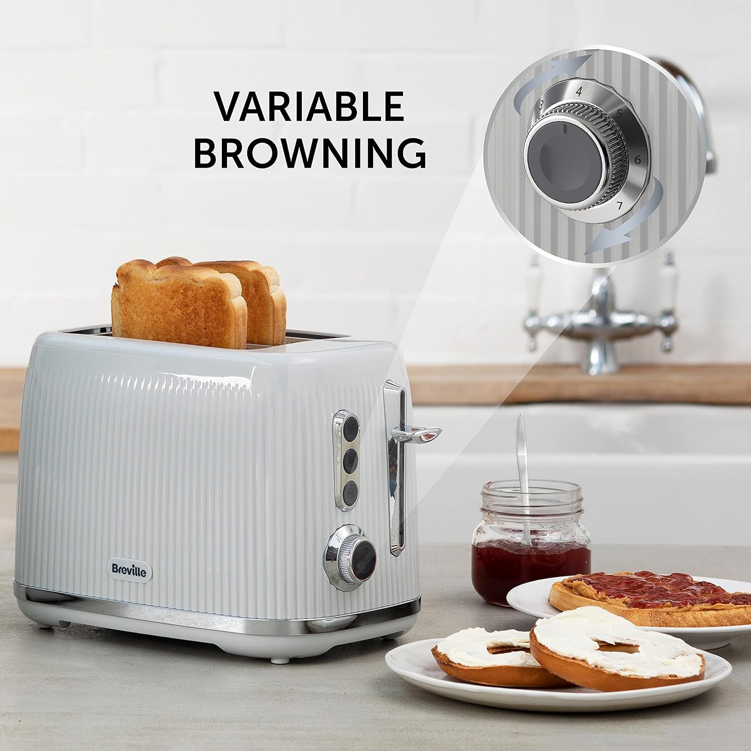 Bold Ice Grey 2-Slice Toaster with High-Lift & Wide Slots | Grey & Silver Chrome [VTR002]